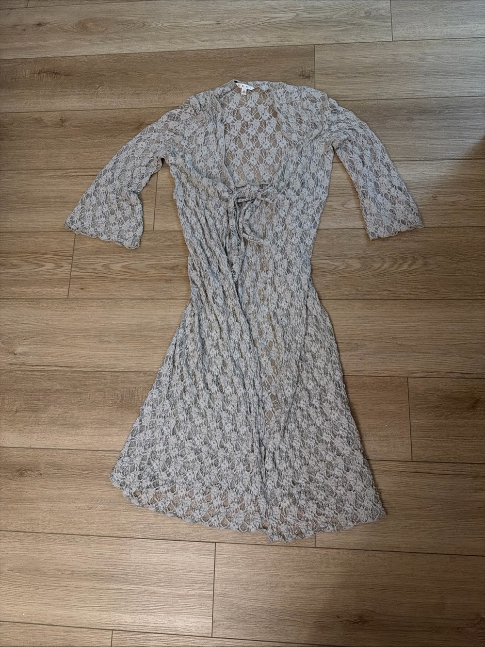 CAbi WOMENS LONGS DUSTER CARDIGAN LONG LACE LIGHT GRAY 3/4 Bell Sleeve Size L